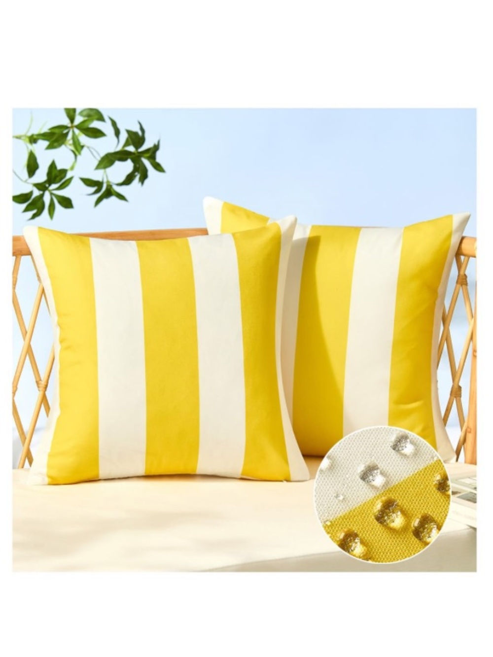 Yellow Striped Pillow Covers Outdoor Waterproof SQUARE 18x18” (2-pack)